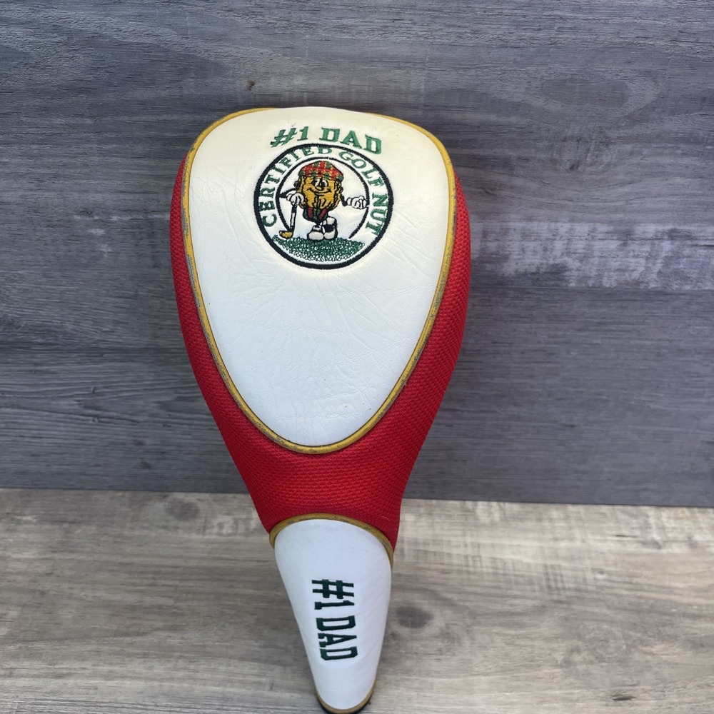Certified Golf Nut #1 Dad Club Head Cover Red White Zip Closure Vintage